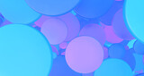 Abstract composition of disks of different sizes in blue and purple colors. 3d rendering.