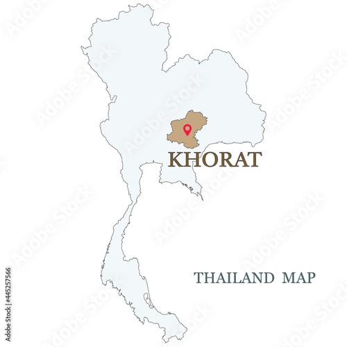 Принти на полотні Maps of Thailand with red maps pin on Khorat (Korat) or Nakhon Ratchasima Provin