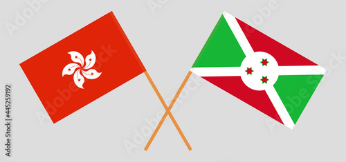 Crossed flags of Hong Kong and Burundi. Official colors. Correct proportion