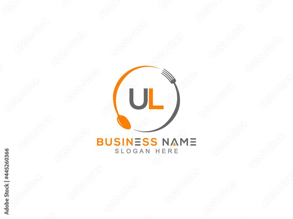 Letter UL Logo, restaurants ul logo icon with line style knife vector for modern kitchen health and food company or business - obrazy, fototapety, plakaty 