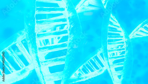 Abstract composition depicting a human DNA molecule in bright blue tones. 3d rendering