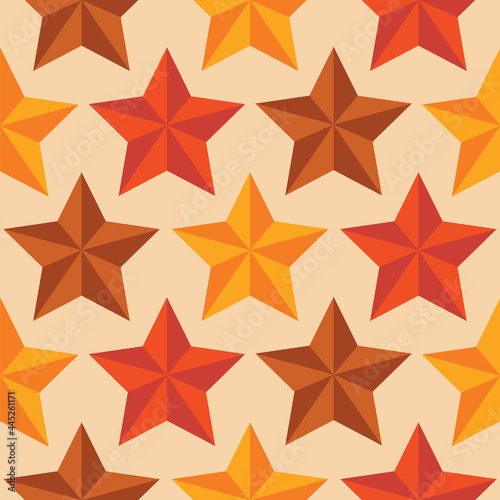 Western star seamless vector pattern. Gold, Brown, yellow and red repeating design. Rodeo, Texas, country, barn, vintage, wild west, cowboy, old, retro style decorative print. Textured background art.