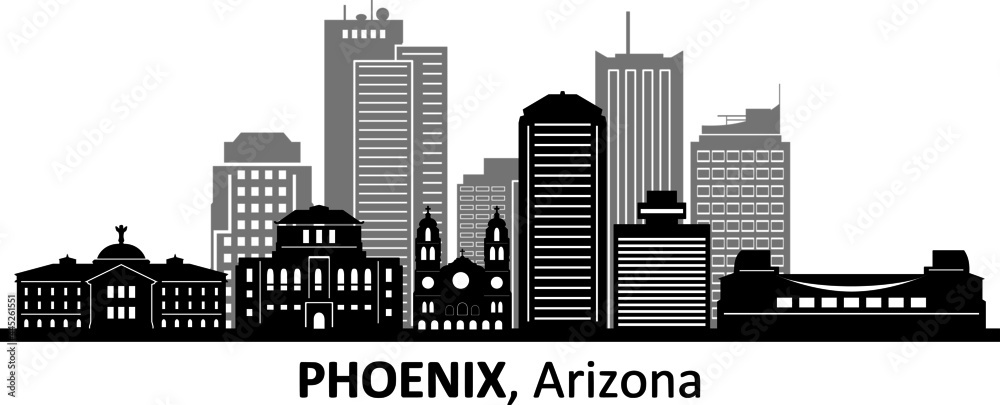 Phoenix Arizona USA City Skyline Vector
