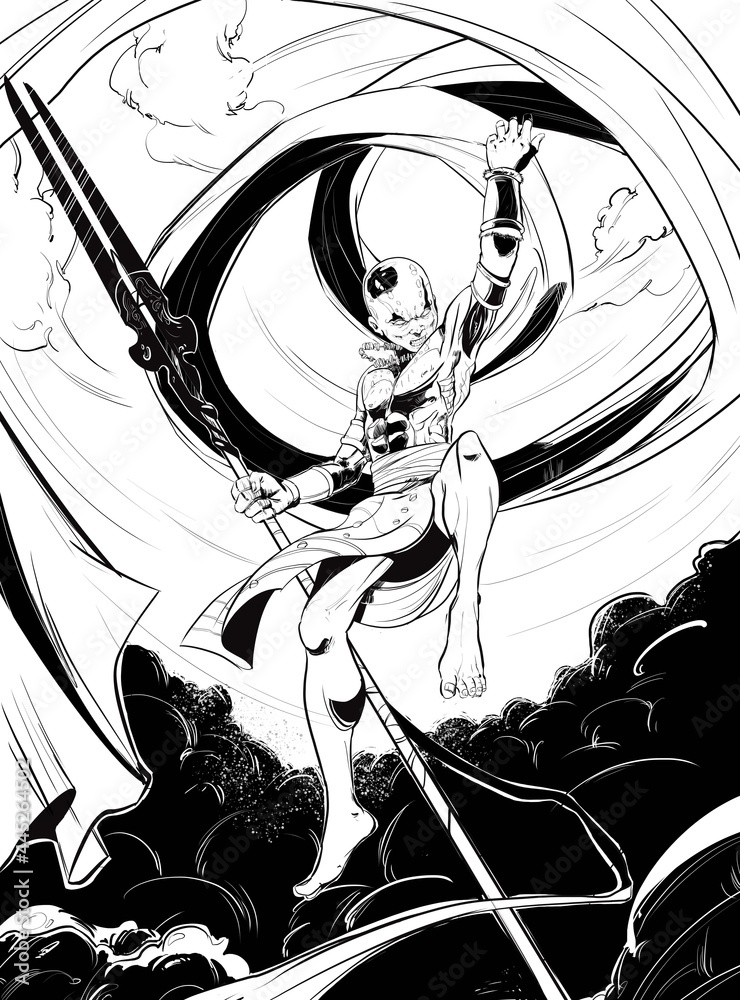 Obraz premium African Black Magician, with a spear. 