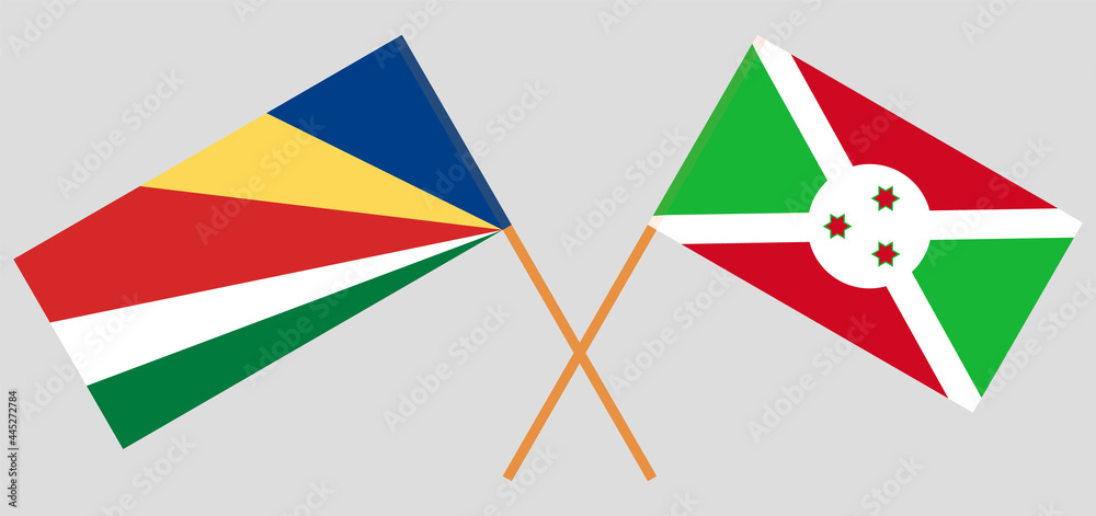Crossed flags of Seychelles and Burundi. Official colors. Correct proportion Crossed flags of Seychelles and Burundi. Official colors. Correct proportion