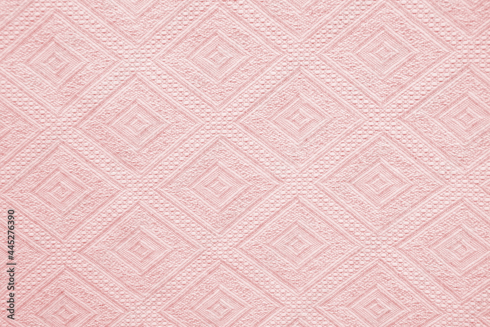 Fototapeta premium Jute Pink Woven Texture Pattern Background in Light Beiy Cream Brown Color Fabric Background, Natural cotton linen textile, texture, backgrounds, banner, panorama 