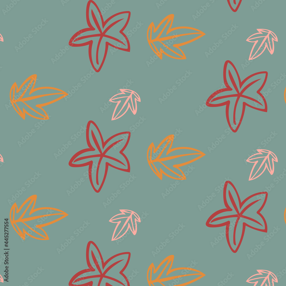 Fototapeta premium Vector pattern for the autumn theme with leaves in red and green tones