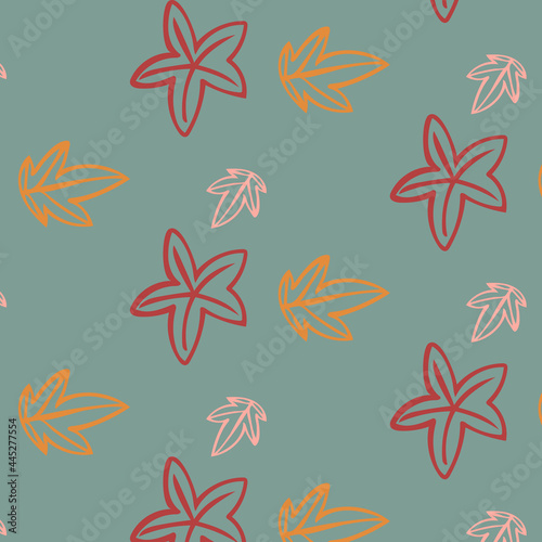 Vector pattern for the autumn theme with leaves in red and green tones