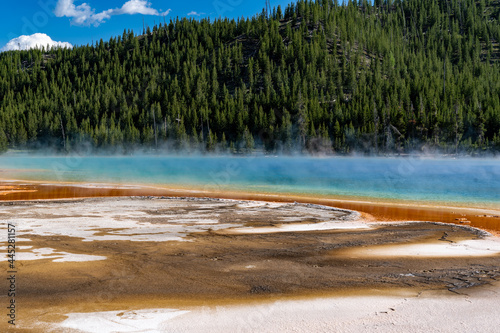 The famous Grand Prismatic Spring in Yellowstone National Park, seen at surface level