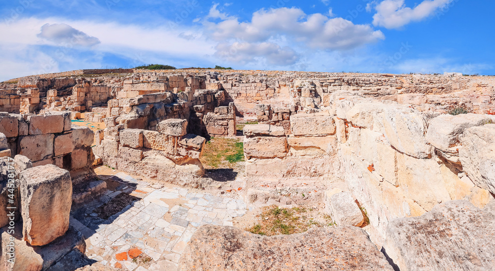 Panoramic view of the ruins of the ancient Greek city Kourion (archaeological site) near Limassol, Cyprus
