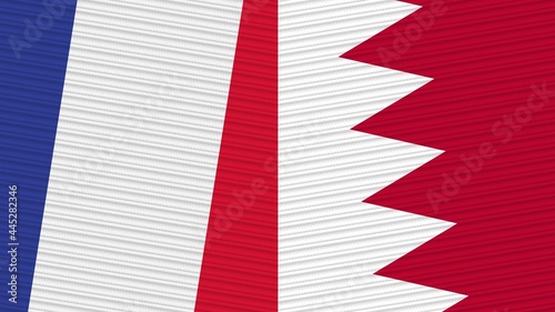 Bahrain and France Two Half Flags Together Fabric Texture Illustration