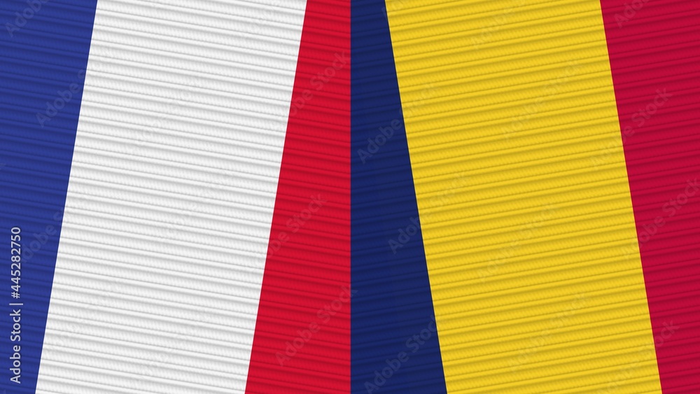 Chad and France Two Half Flags Together Fabric Texture Illustration