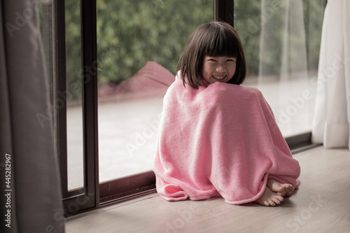 portrait asian kid, child enjoy and happy, little girl © waranyu