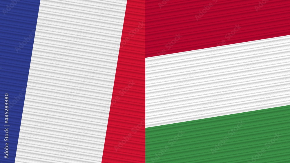 Hungary and France Two Half Flags Together Fabric Texture Illustration