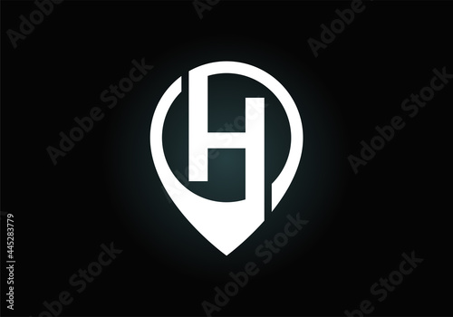 Initial H monogram letter alphabet with location icon pin sign. Font emblem. Navigation map, GPS, direction, place, compass, contact, search concept. 