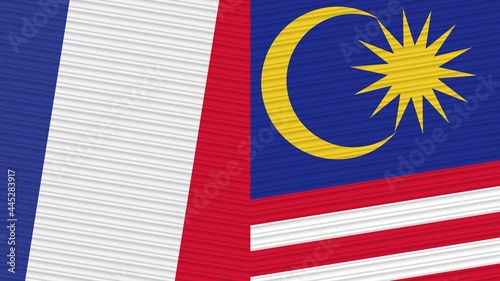 Fototapeta Naklejka Na Ścianę i Meble -  Malaysia and France Two Half Flags Together Fabric Texture Illustration