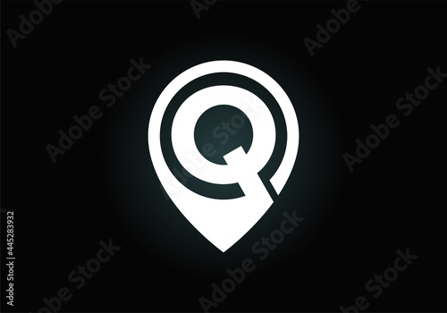 Initial Q monogram letter alphabet with location icon pin sign. Font emblem. Navigation map, GPS, direction, place, compass, contact, search concept. 