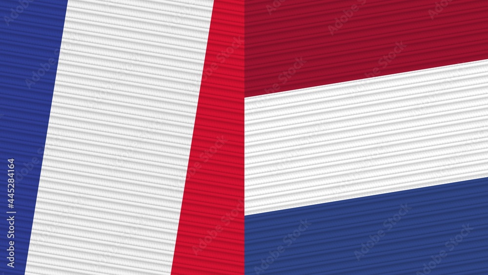 Netherlands and France Two Half Flags Together Fabric Texture Illustration Netherlands and France Two Half Flags Together Fabric Texture Illustration