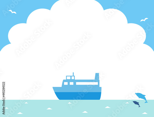 余白をたっぷりとった海と船と空の夏のイラスト