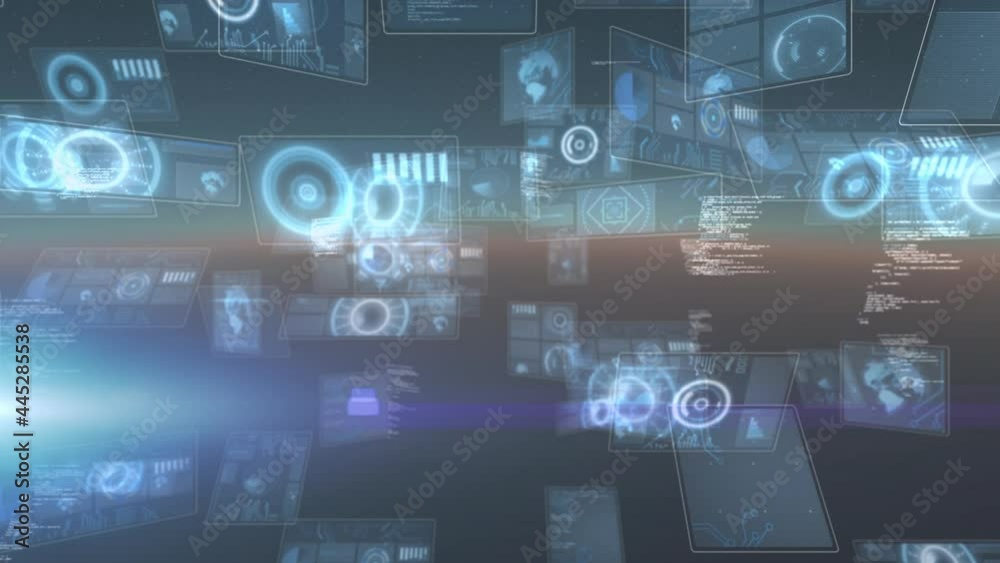Animation of data processing and scopes scanning on screens