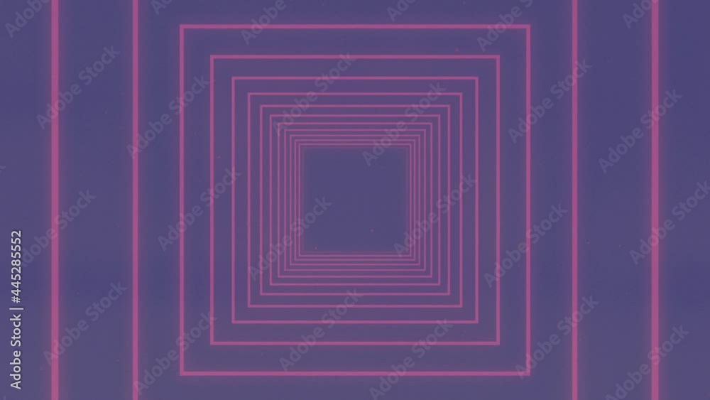 Animation of neon glowing tunnel over purple background Animation of neon glowing tunnel over purple background