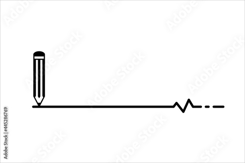 pencil draw a line in horizontal vector illustration. line with a little pulse wave diagram. writing and drawing sign