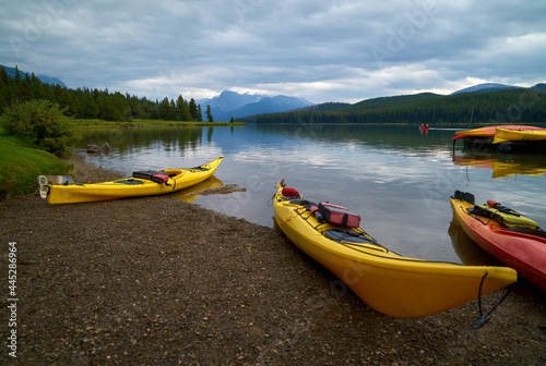 Maligne Lake Kayaks. Kayaks on the shore of Maligne Lake, Alberta.
