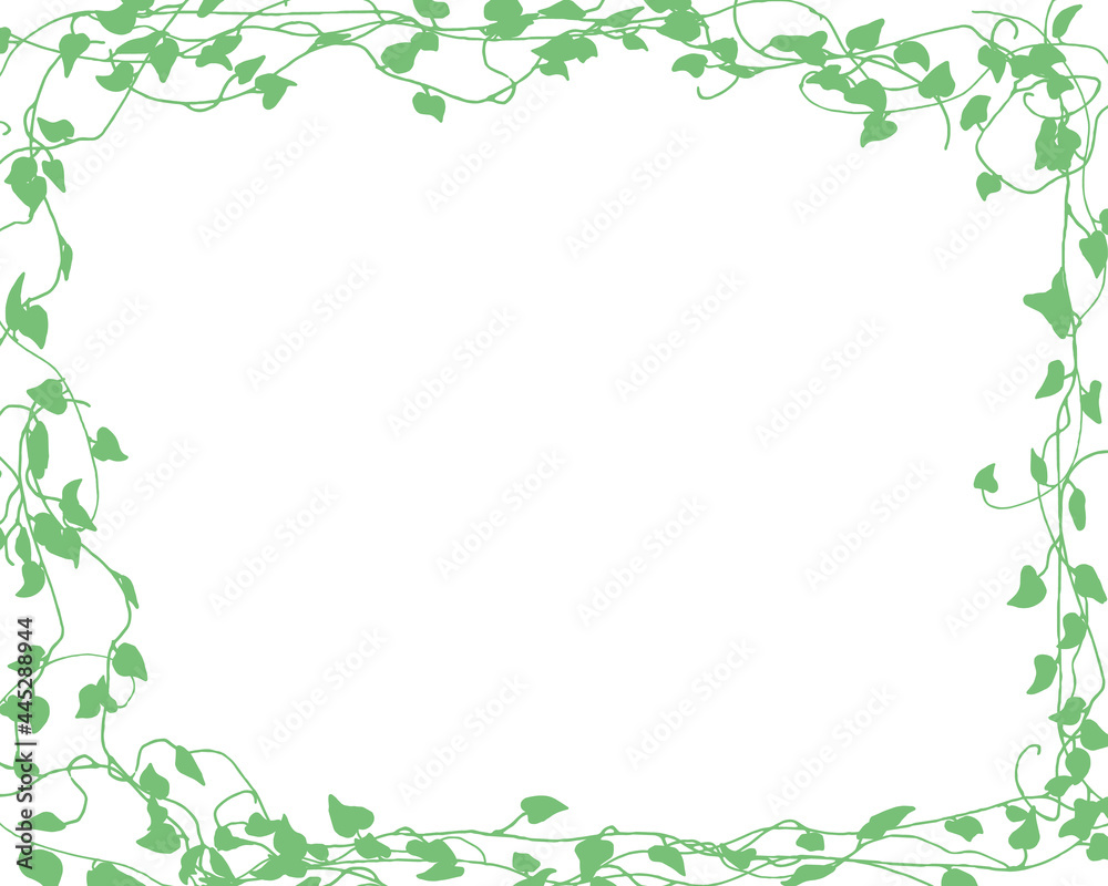 手書きタッチの草木。ツタのイラスト。草木フレーム。　Plants with a handwritten touch. Illustration of ivy. Plant frame.