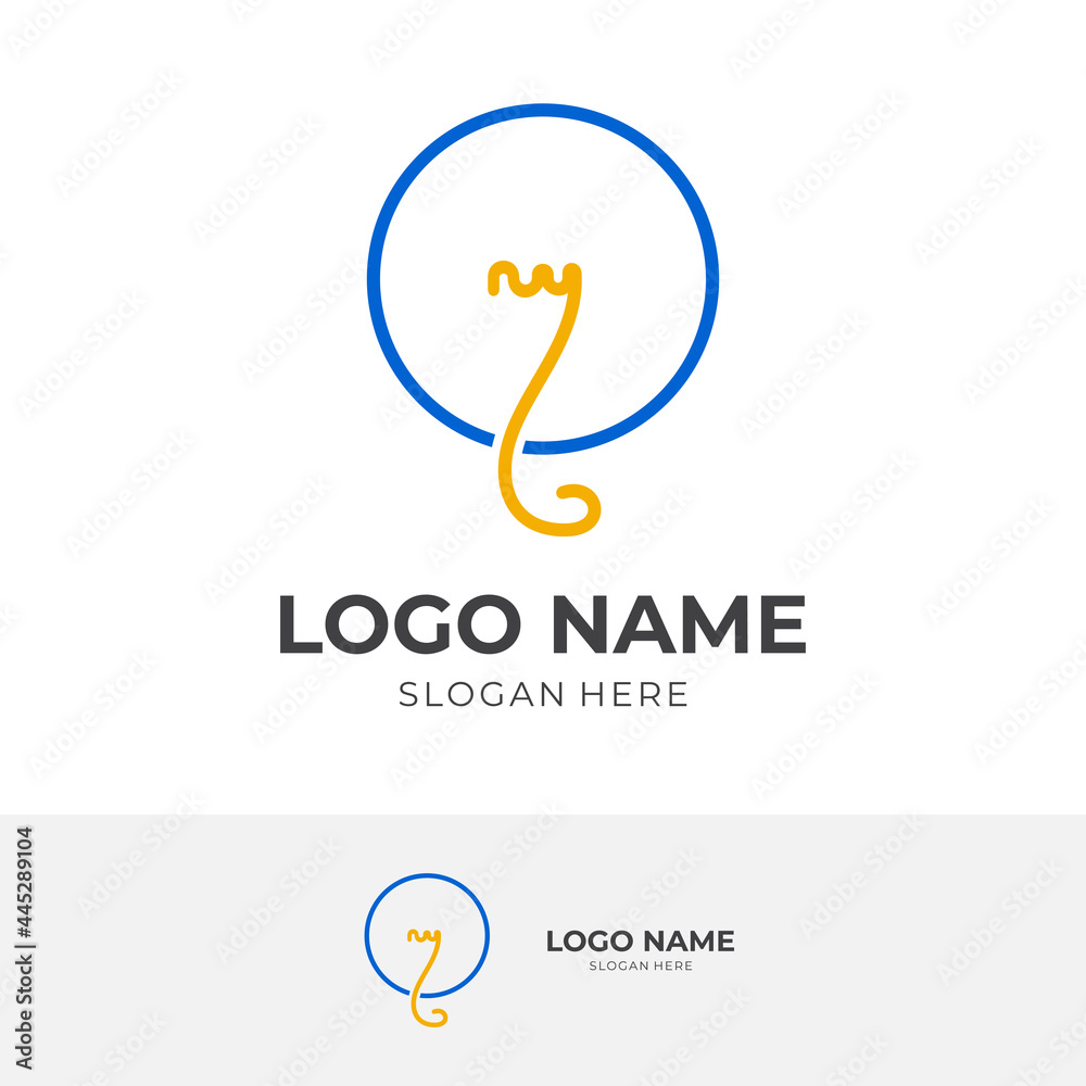 Fototapeta premium bulb creative logo design with line blue and yellow color style