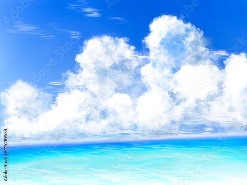 晴天の空と雲と海の背景素材