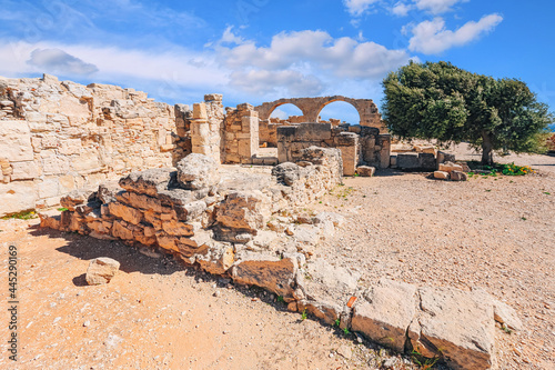 View of the ruins and arches of the ancient Greek city Kourion (archaeological site) near Limassol, Cyprus 