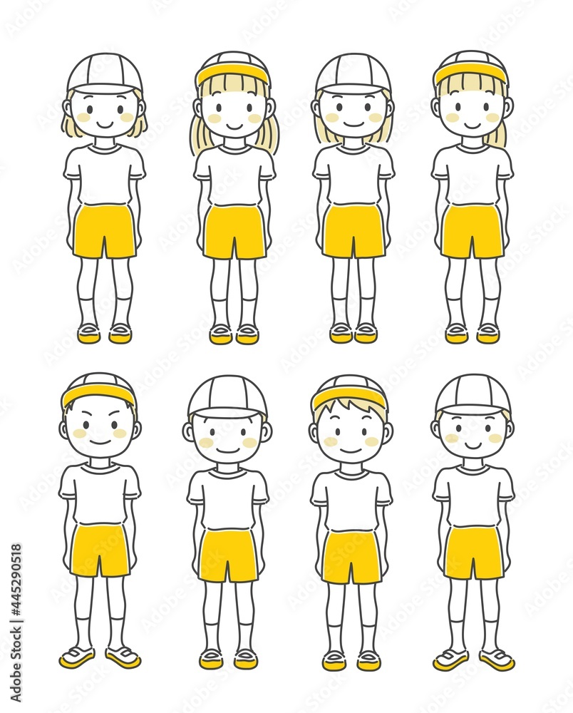 体操服を着た男子と女子　全身