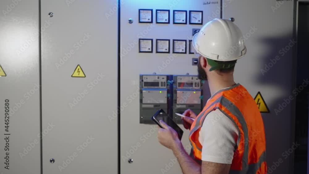 custom made wallpaper toronto digitalElectrician taking the readings of meter at the factory