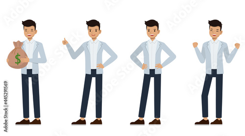 Asian businessman wear blue suit character vector design. Presentation in various action.