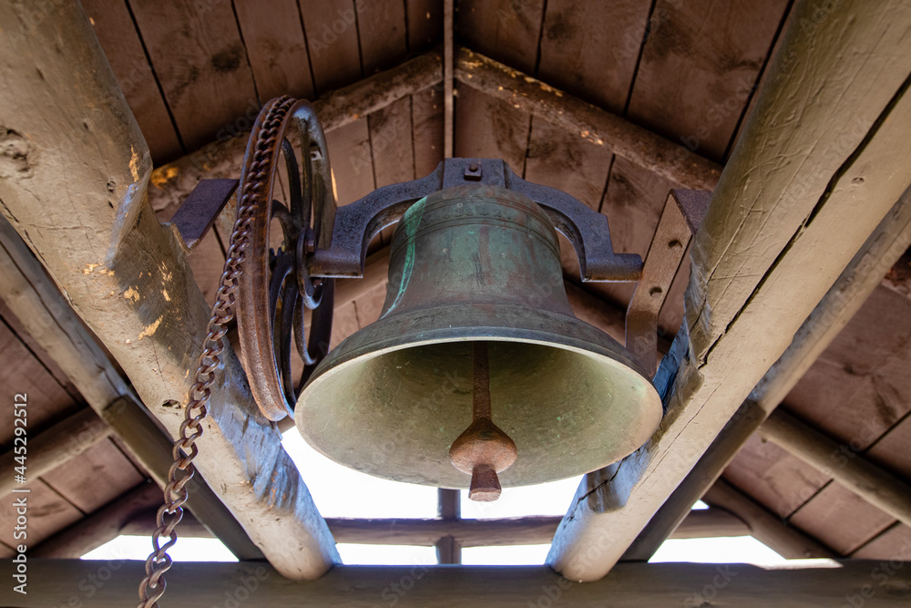 Bell at the historic Chapel of the Transfiguration in Grand Teton National Park, Wyoming