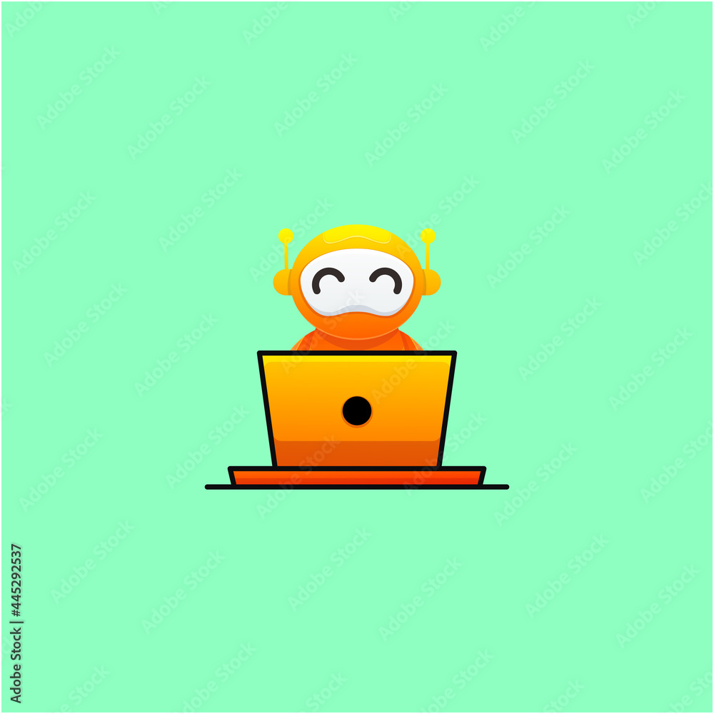 illustration of a robot working using a laptop illustration of a robot working using a laptop