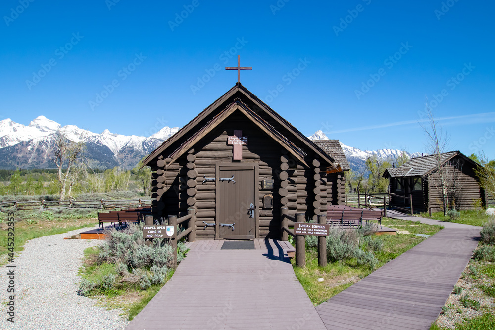Chapel of the transfiguration Episcopal in Jackson Hole Wyoming in May