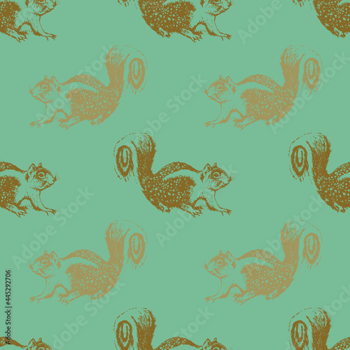 Seamless animal pattern with silhouettes of California ground squirrel. 