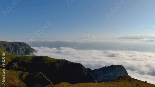 Scenery in Dashanbao Black-necked Crane National Nature Reserve. Zhaotong, Zhaoyang District, Yunnan Province, China. Beautiful view from the mountain on floating clouds.(time Lapse) photo