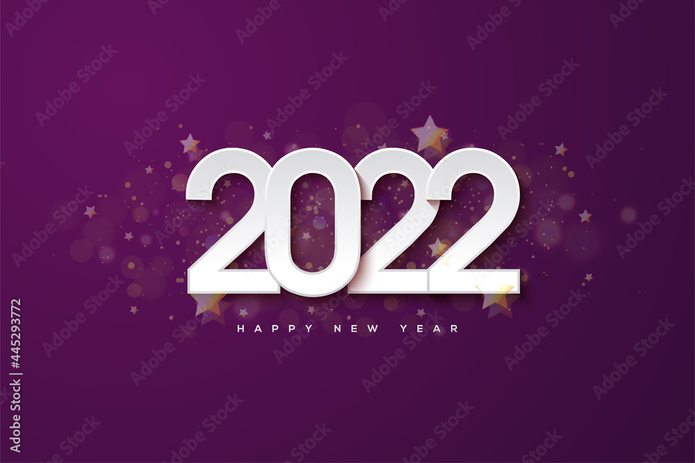 Happy new year 2022 on purple background.