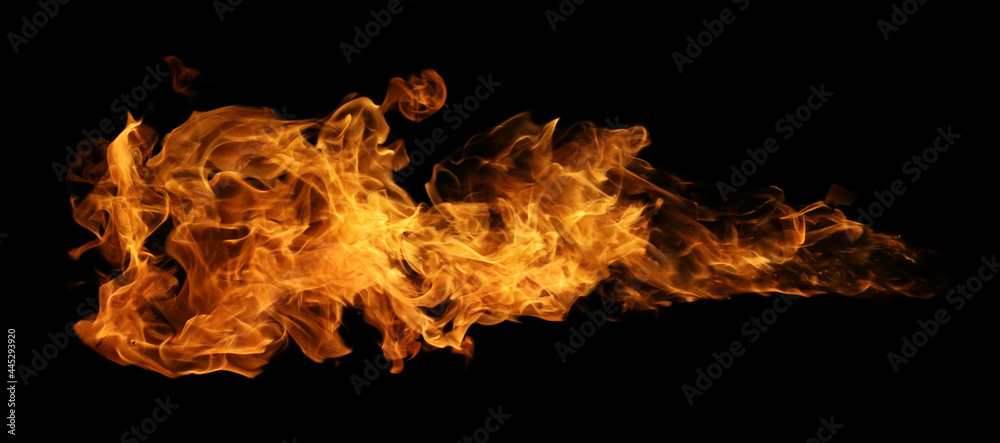 Set of fire and burning flame isolated on dark background for graphic design