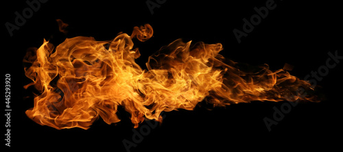 Set of fire and burning flame isolated on dark background for graphic design