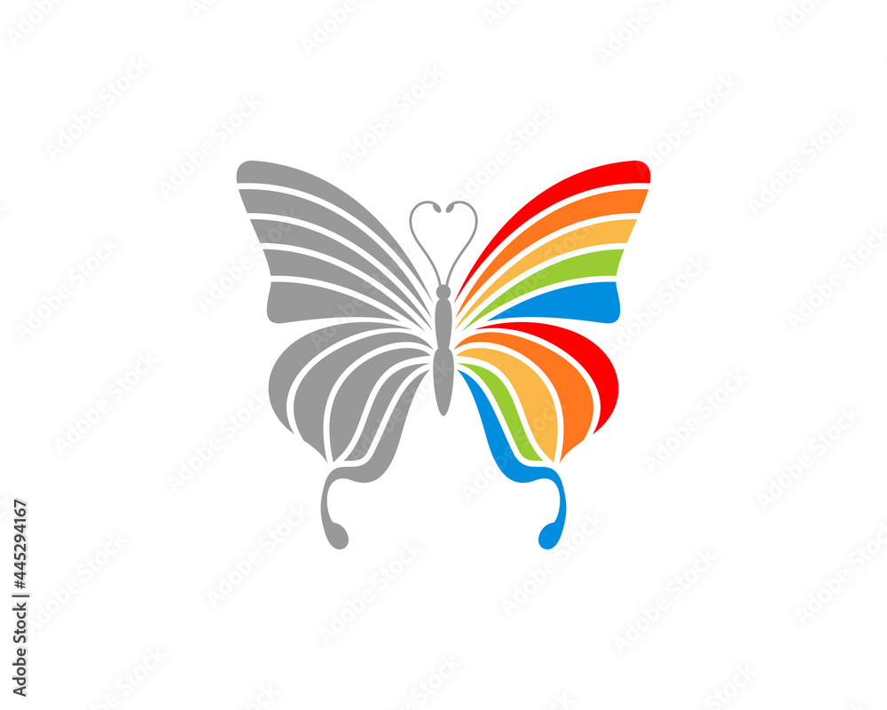 Obraz premium Flying butterfly with spectrum color logo