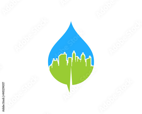 Combination city building with nature leaf shape logo