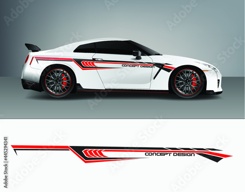Vinyl sticker Decals set for Car truck mini bus modify Motorcycle. Racing Vehicle Graphic kit isolated vector design race Elegant stripes. modern red technology background for wrap