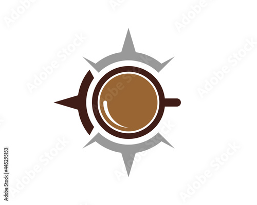 C Letter compass with coffee cup in the middle