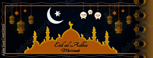 Eid Al Azha Mubarak vector greeting banner cover social media islamic design template