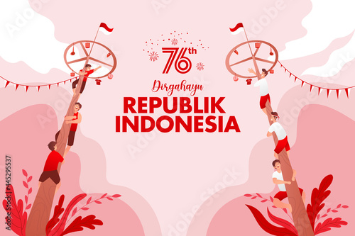 Indonesia independence day greeting card with traditional games concept illustration