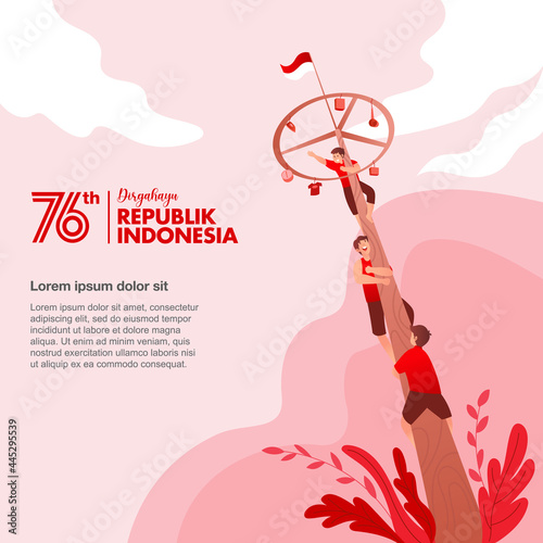 Indonesia independence day greeting card with traditional games concept illustration