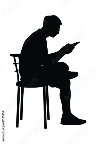 Young man with tablet in hand silhouette vector on white background